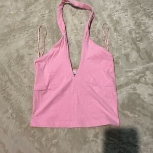Bershka Pink Backless Crop Tank Top